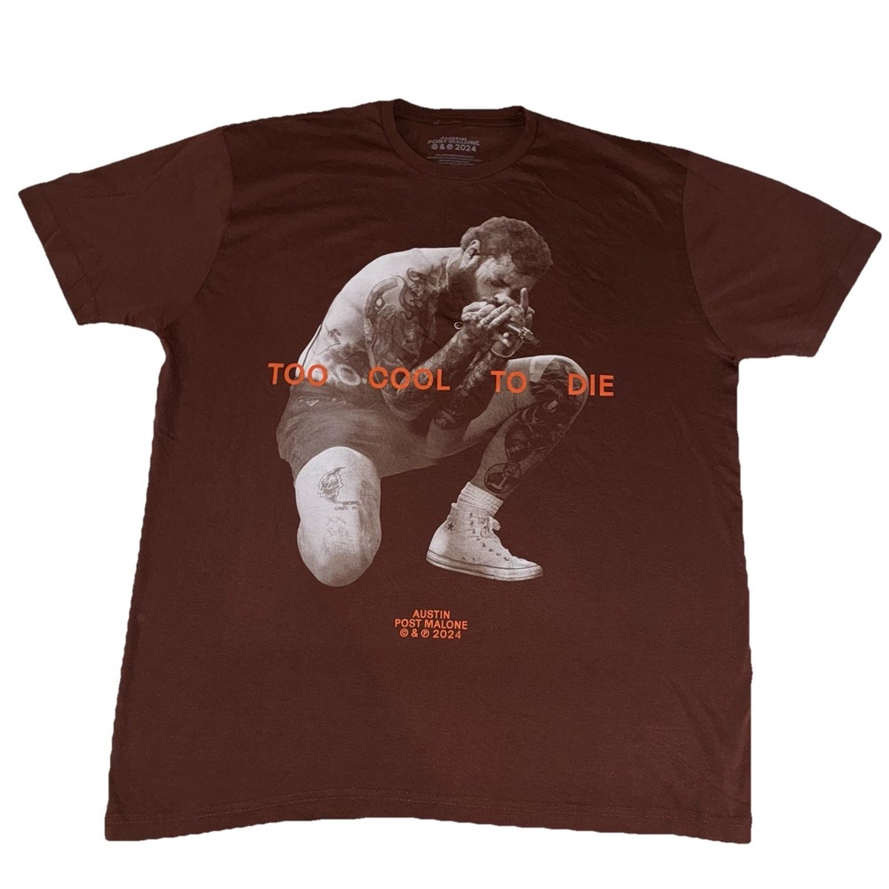 Post Malone‎ T Shirt XL Brown Austin 2024 Concert Exclusive Merch NEW *flaws